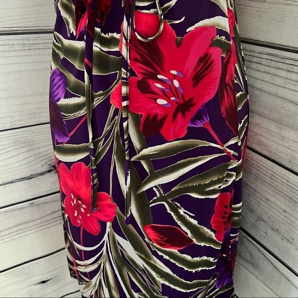 EXPRESS Red & Purple Floral Tropical Strappy Back Wrap Dress Size 3/4 - Picture 3 of 6